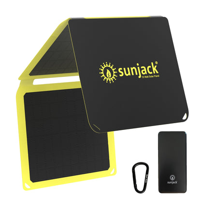 SunJack Foldable Portable Solar Panel Charger with 10 hour power bank battery