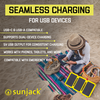 SunJack Foldable Portable Solar Panel Charger with 10 hour power bank battery