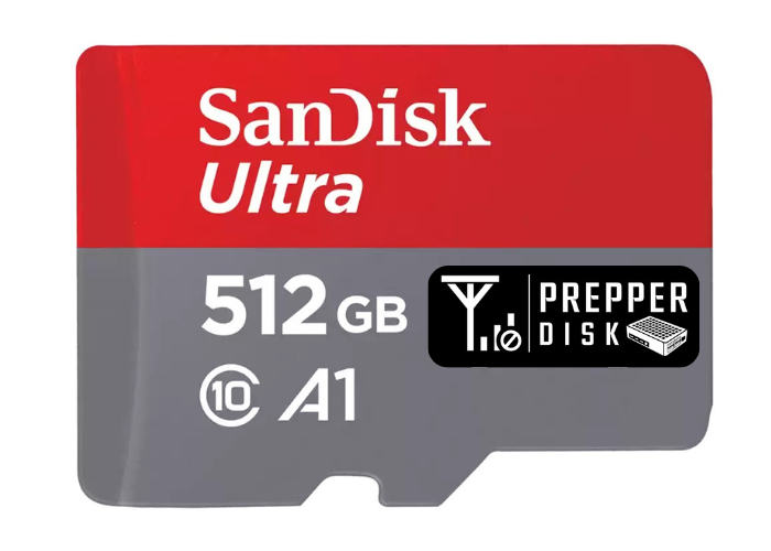 Prepper Disk Premium software on a preloaded 512GB microSD card