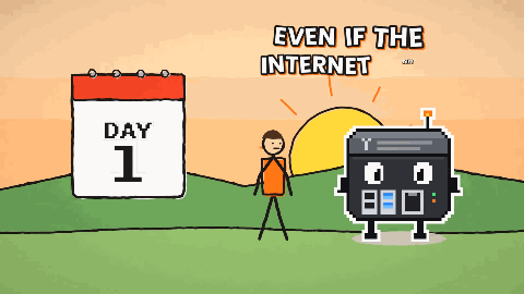 Cartoon: a calendar counts from day 1 up to day 30 as the sun rises beside the Prepper Disk